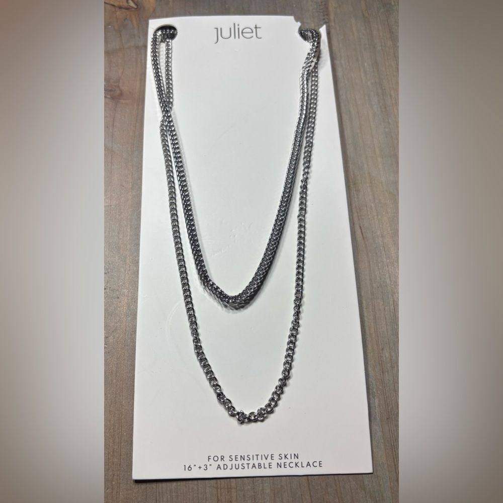New! 16” Juliet Silver Tone Multi-Strand Adjustable Necklace for Sensitive Skin